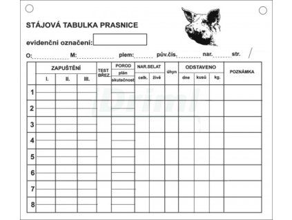 Tabulka stájová střední pro prasnice, 21x19 cm