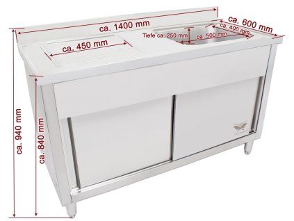 Mycí stůl GSB140 s 1 dřezem, se skříní