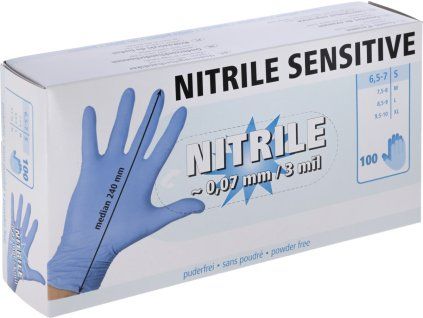 Rukavice veterinární Nitrile Sensitive, 100ks, 3 mil.
